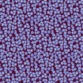 Delicate  Painterly Forget Me Nots Burgundy Background Small Scale
