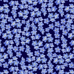 Delicate  Painterly Forget Me Nots Navy Blue Background Medium Scale