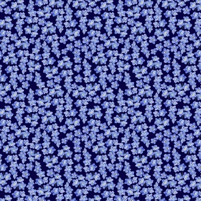 Delicate  Painterly Forget Me Nots Navy Blue Background Small Scale