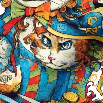 psychedelic anthro mad hatter cat inspired by louis wain