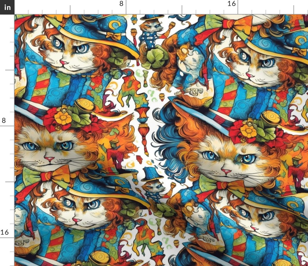 psychedelic anthro mad hatter cat inspired by louis wain