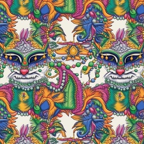 abstract mardi gras beads and cats inspired by louis wain
