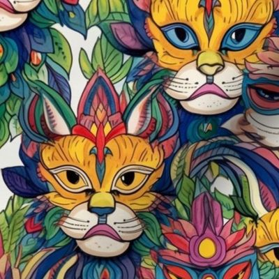 anthro cat mardi gras masks inspired by louis wain