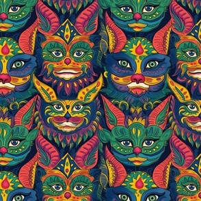 louis wain inspired canthro cat mardi gras masks in purple green and gold