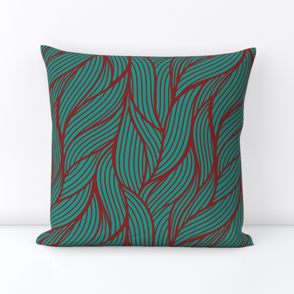 (L) Leaves Overlapping Deep Mint Green with Claret Red Outline