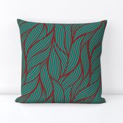 (L) Leaves Overlapping Deep Mint Green with Claret Red Outline