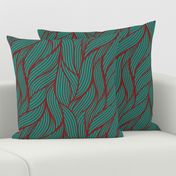 (L) Leaves Overlapping Deep Mint Green with Claret Red Outline