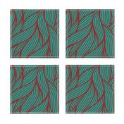 (L) Leaves Overlapping Deep Mint Green with Claret Red Outline