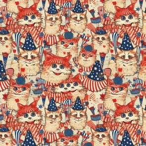 red white and blue anthro cats inspired by louis wain
