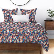 louis wain inspired anthro red white and blue cat