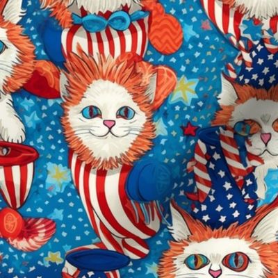 louis wain inspired anthro red white and blue cat