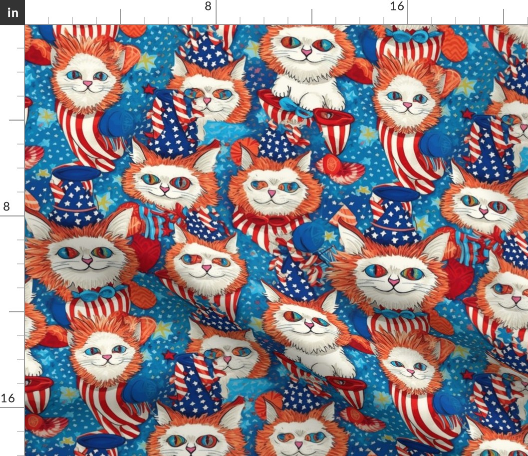 louis wain inspired anthro red white and blue cat