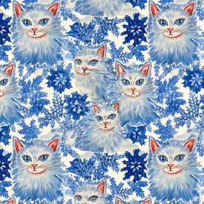 snowflakes cats in blue inspired by louis wain