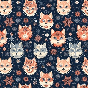 louis wain inspired winter cats and snowflakes