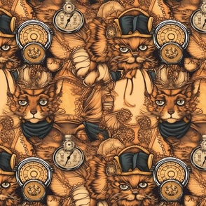 louis wain inspired golden steampunk anthro cats at work