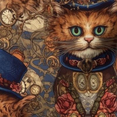 louis wain steampunk cats in a top hat