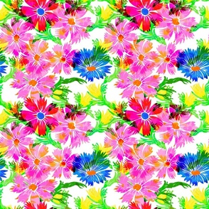 Colorful Mini Bold Flower Burst Vintage Retro Modern Spring Colors On White Maximalist Indie Design Overlay Scandi Swiss Pink Blue Yellow Flower Burst Indie Aesthetic Retro Modern Cottagecore English Garden Scandi Swiss Flowers Maximalist Pattern