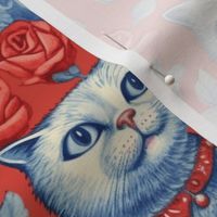 louis wain inspired valentine kitty cat with red roses