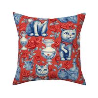 louis wain inspired valentine kitty cat with red roses