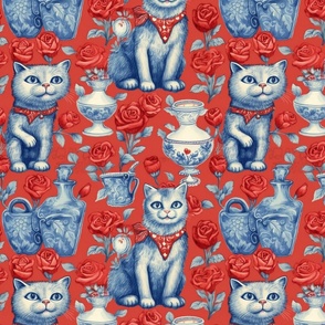 louis wain inspired valentine kitty cat with red roses