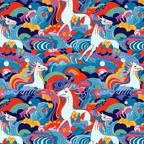 magical rainbow japanese unicorn ponies in fairy land