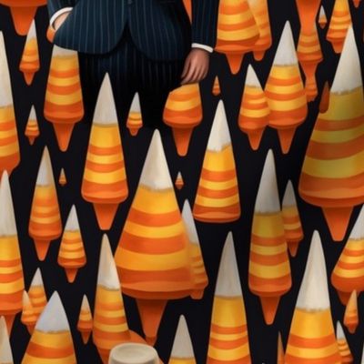 the candy corn man can inspired by magritte