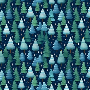 fir tree forest of christmas evergreen in blue and green
