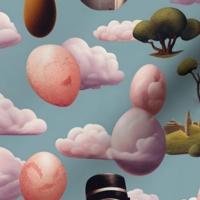 magritte inspired surreal easter eggs and clouds