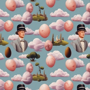 magritte inspired surreal easter eggs and clouds
