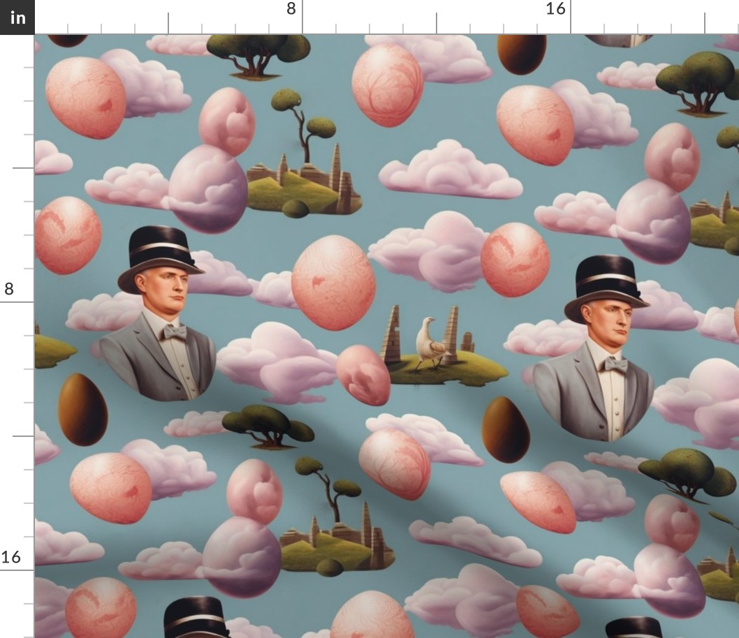 magritte inspired surreal easter eggs and clouds