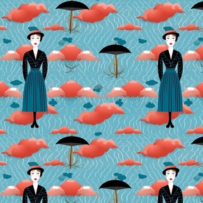 magritte inspired victorian fashion  and a pink cloud sky