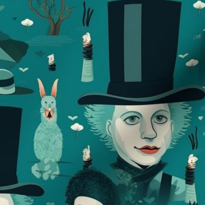 magritte inspired mad hatter and the white rabbit