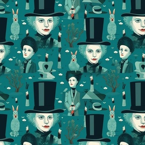 magritte inspired mad hatter and the white rabbit