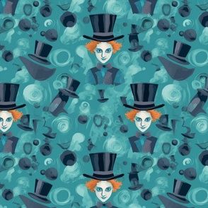magritte inspired mad hatter and top hats in green teal and black