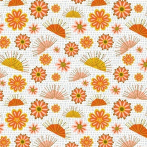 Sunshine Floral Flower Power Daisies with Suns Pink Red Yellow