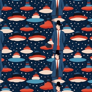 red white and blue starry sky inspired by magritte