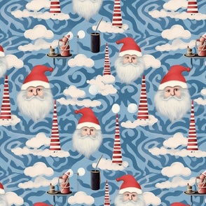 santa claus is watching from the clouds inspired by magritte