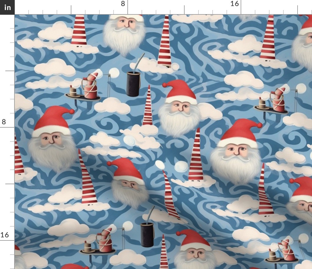 santa claus is watching from the clouds inspired by magritte
