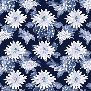 snowflake flowers of winter in blue and white
