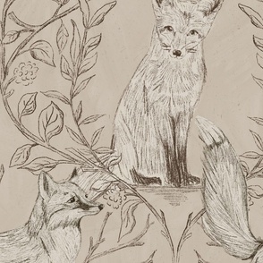 Branches and Vines Woodland foxes_ecru-Large