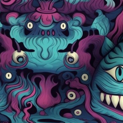 surreal psychedelic cheshire cat in magenta and teal