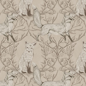 Branches and Vines Woodland foxes_ecru-Medium