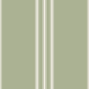 large scale // classic ticking stripes - creamy white_ light sage green 02 - traditional simple minimalist