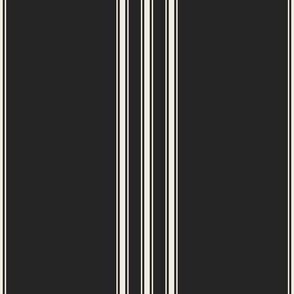 large scale // classic ticking stripes - creamy white_ raisin black 02 - black and white traditional simple minimalist