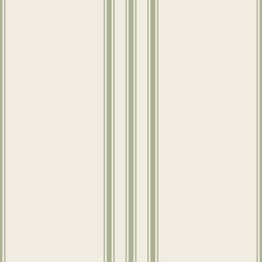 large scale // classic ticking stripes - creamy white_ light sage green - traditional simple minimalist