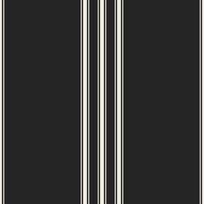 medium scale // classic ticking stripes - creamy white_ raisin black 02 - black and white traditional simple minimalist