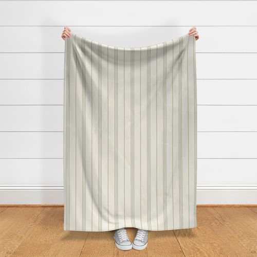 medium scale // classic ticking stripes - creamy white_ light sage green - traditional simple minimalist