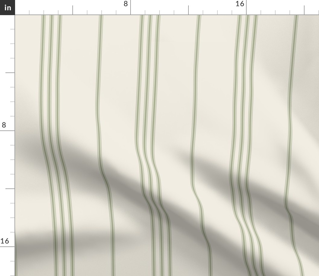 medium scale // classic ticking stripes - creamy white_ light sage green - traditional simple minimalist