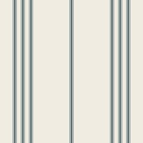 small scale // classic ticking stripes - creamy white_ marble blue teal - traditional simple minimalist