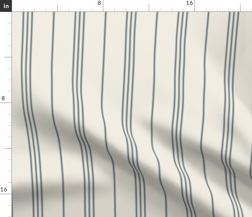 small scale // classic ticking stripes - creamy white_ marble blue teal - traditional simple minimalist